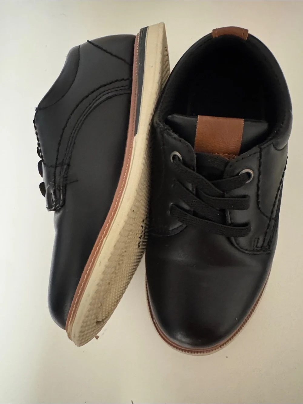 Kids Black Dress Shoes with Brown Accent